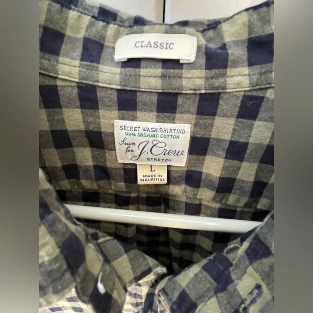 J. Crew button down shirt secret wash shirting classic fit green blue checks